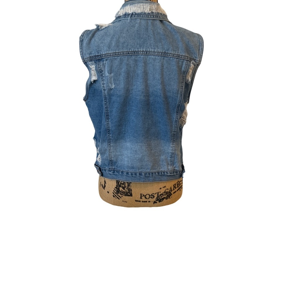 Almost Famous Distressed Jean Jacket Women’s Size X Small - Picture 9 of 11